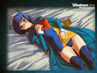 2000 Anthropomorphism Blue Eyes Blue Hair Glasses Os Tan Thighhighs Windows4338