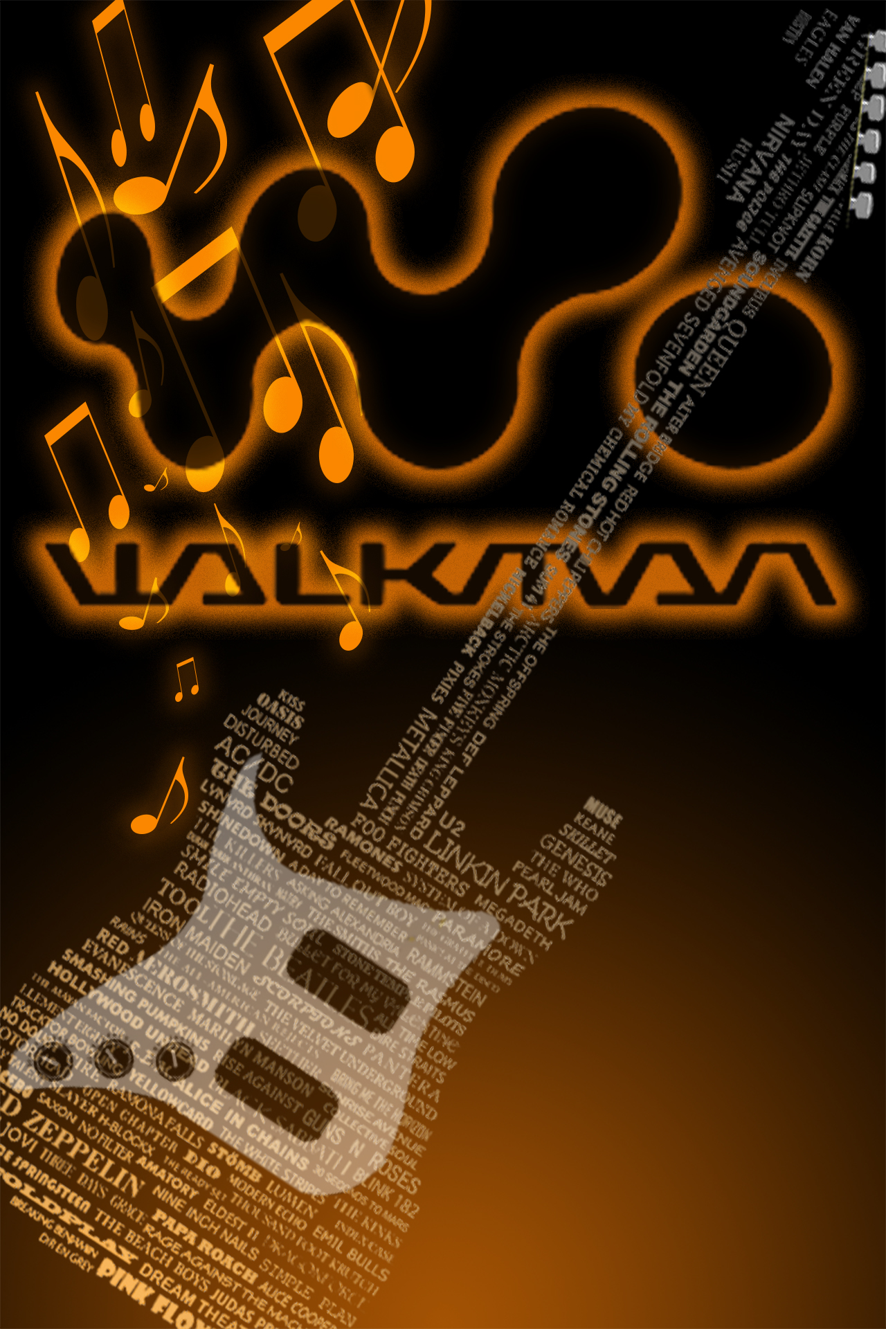 Walkman Wallpaper Orange Black Music Notes 2